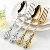 Ensemble de couverts de luxe moderne en acier inoxydable 18/10 304 doré gaufré, poli miroir, durable, personnalisable, résistant au lave-vaisselle, forgé