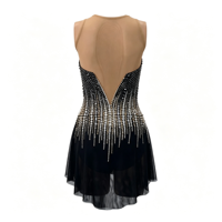 Costume de patinage artistique pour enfants et adultes, robe en maille sans manches à dégradé noir et argent avec strass pour spectacle sur glace