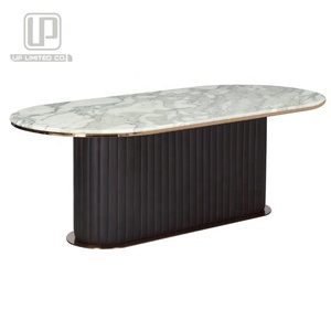 Ensemble de meubles de salle à manger européens, table à manger moderne avec chaises en cuir, 8 places, plateau en marbre - Product Image 5