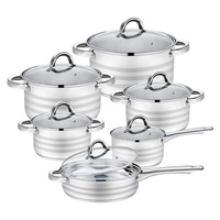 Ensemble de casseroles et poêles de qualité Realwin Factory, 12 pièces, en acier inoxydable, avec couvercles en verre