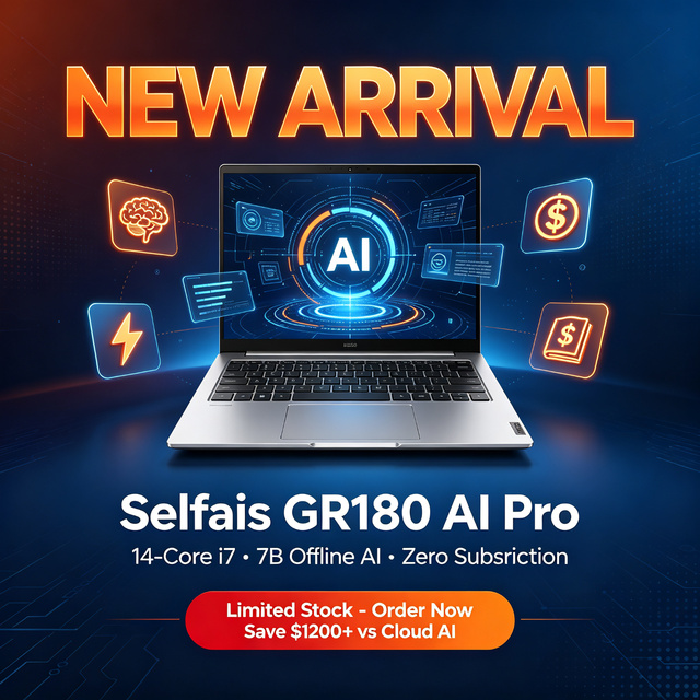 Selfais  15.6" AI Pro Laptop, Intel i7-13650H 14-Core/16GB/512GB SSD, Built-in 7B Offline AI, No Internet Needed
