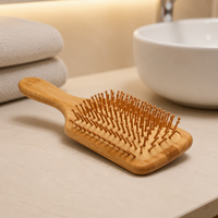 Cepillo de Pelo Ecológico de Bambú con Mango de Madera de Haya, Cepillo de Púas de Nylon para Peinar, Peine de Madera Natural para Masaje Capilar