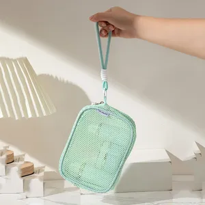 Portable Mesh Travel <b>Makeup</b> Bag Mini Grid <b>Storage</b> Breathable Zipper Cosmetic Pouch Compact Size Single Color - Product Image 1