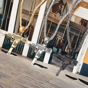 Haute qualité métal alliage Hip Hop collier plaqué <span class=keywords><strong>or</strong></span> Uzi pendentif lien chaîne multicolore pour hommes cadeau en gros - Product Image 2