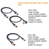 Câble capteur M12 (double extrémité) Code 3/4/5/6/8/12 pôles Mâle PUR/PVC Blindé/Non blindé Contact en or IP67 250V 4A Rond