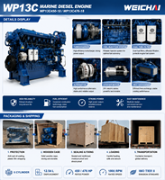 Moteur diesel marin Weichai WP13C 450HP 476HP 1800RPM, moteur de propulsion robuste à 6 cylindres pour bateaux de pêche, de transport de marchandises et de remorquage