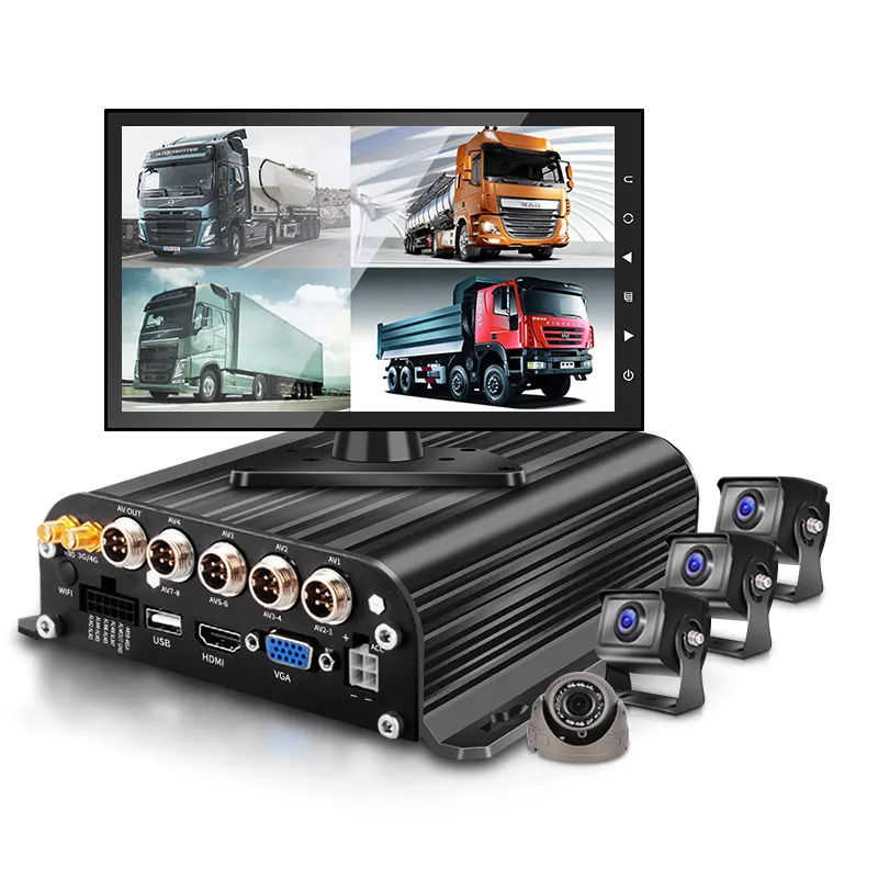 वाहन निगरानी रिमोट कंट्रोल बस ट्रक DVR 4CH 2 टी 4G जीपीएस वाईफ़ाई MDVR 10 इंच स्क्रीन रात दृष्टि कैमरा मोबाइल DVR प्रणाली