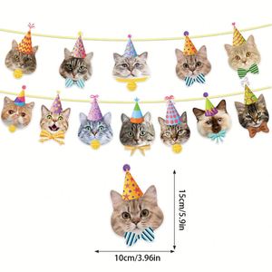 1 set Pet cat Decoration Hanging Flag Latte Art Dog Background <b>Banner</b> <b>Party</b> Supplies - Product Image 1