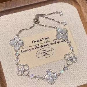 Brazalete de lujo de cristal de circón con flor ostentosa colorida, chapado en plata, forma Floral de moda, latón hecho principalmente para niñas - Product Image 3