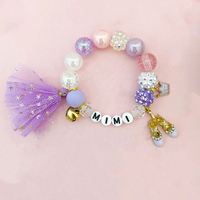 Gelang manik-manik ungu bayi perempuan, rantai tangan liontin sepatu balet kartun lucu dengan rumbai