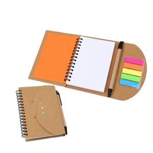 Bloc-notes autocollant en papier kraft spirale avec logo personnalisé et stylo, ensemble de blocs-notes écologiques portables pour cadeaux promotionnels en gros - Product Image 1
