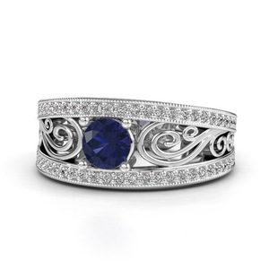 Elegante Anello Traforato con Zircone Blu per Donna, Gioiello da Cerimonia - Product Image 1