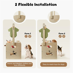 Organizador de almacenamiento de madera para perros de 35L, contenedor de juguetes para perros con varillas colgantes, <span class=keywords><strong>armario</strong></span> para mascotas de 27x16x11 con 2 ganchos de metal - Product Image 2