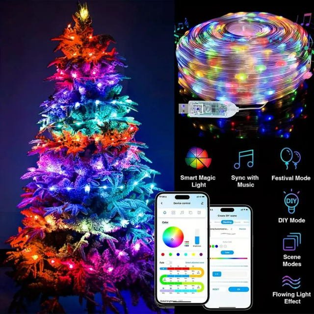 10M IP65 Cold-resistant Leather LED Light String Indoor Outdoor DIY Festival Party Garland Decor Ideal APP Smart Control