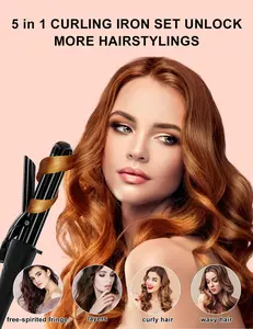 Professionale 5 in 1 Hair Waver Curling Set 30s riscaldamento-up in ceramica ferro con 2 Temps e 5 barili