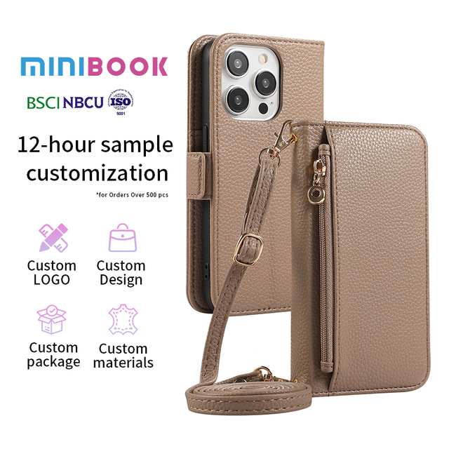 Minibook Shoulder Strap Crossbody Mobile Phone Bag Leather Phone Case for iPhone 16 15 14 13 12 18 Pro Max Wallet Cover