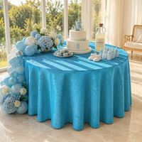Nappe Jacquard en Polyester Bleu Ciel à Bord Festonné Élégante pour Baby Shower, Mariage et Fêtes