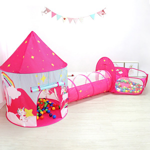 Enfants Princesse Château tente d'intérieur trois pièces bébé tunnel rampant jouet océan piscine à balles tir salle de jeux - Product Image 5