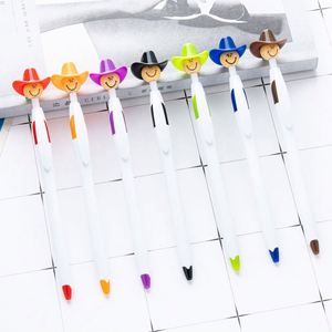 Custom Logo 1.0Mm Plastic Press Novelty Cartoon Cowboy Head Top <b>White</b> Ballpoint <b>Pen</b> - Product Image 1