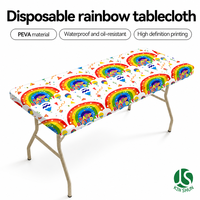 Nappe rectangulaire jetable en PEVA non tissé, motif arc-en-ciel, bord élastique, 6 pieds, imperméable, pour fête d'anniversaire