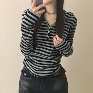 Women Hooded Striped Long Sleeve T Shirt Harajuku <b>Vintage</b> Slim Fit Waist Shaping Casual Top - Product Image 2
