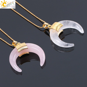 <span class=keywords><strong>CSJA</strong></span> – collier en acier inoxydable plaqué or en pierre de cristal naturel, corne de croissant de lune, pendentif pour femmes F063 - Product Image 5