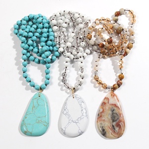 Joyería étnica Bohemia Occidental 8mm turquesa piedra Natural cristal hecho a mano anudado collar geométrico colgante collar - Product Image 4