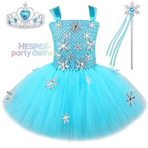 Productos Populares de HP, Vestido de Tul Azul con Diseño de Copo de Nieve de Elsa para Niñas, Disfraz de Princesa para Halloween, ODM OEM - Product Image 1