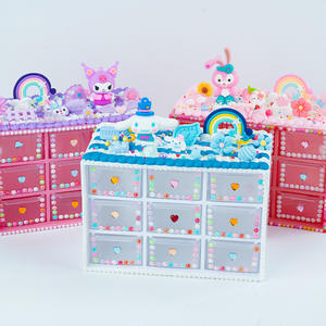 Boîte à bijoux en plastique à grille de neuf carrés, kit de matériaux DIY pour rangement de <span class=keywords><strong>bureau</strong></span> fait main, colle crème, strass et autocollants pour filles - Product Image 4