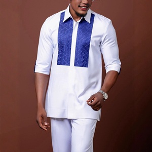 Nouveau Kaftan Homme Musulman Élégant 2025, Ensemble Deux Pièces <span class=keywords><strong>Agbada</strong></span> : Veste et Pantalon de Mariage Style Ethnique Africain - Product Image 2