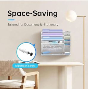 Wall <b>File</b> Organizer 5-Tier Desk Organizer with 4 Pen Slots Hanging Wall <b>File</b> Folder Holder with R-shaped Bottom Tray - Product Image 5