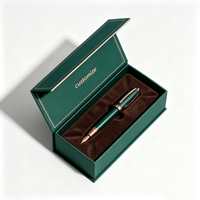Boîte cadeau de luxe pour stylo avec logo personnalisé, vert forêt, dorure rose, insert en velours pour stylo-plume, papeterie en gros