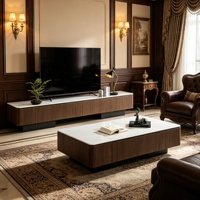 Ensemble meuble TV et table basse rétro en pierre frittée, avec tiroirs de rangement à grain de bois, pour salon, mobilier de maison, vente en gros