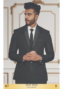 Traje Blazer de tres piezas elegante para hombre de calidad superior con diseño de solapa frontal plana para fiestas bodas recepciones eventos formales - Product Image 4