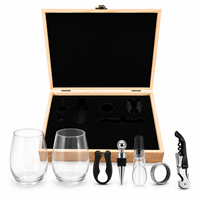 Ensemble cadeau de verres à vin sans pied avec logo personnalisé, coffret en bois avec 5 outils à vin, pour un cadeau personnalisé de mariage ou d'anniversaire de couple