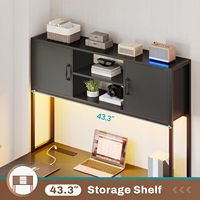 Bureau d'ordinateur d'angle, bureau en forme de L réversible avec tiroirs en tissu et prise de courant, bureau de jeu avec éclairage LED et étagère pour la maison