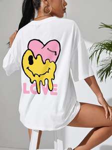 T-shirt Femme à Col Rond avec Manches Courtes, à Manches Courtes, Ample et Décontracté, en Coton Doux, avec Visage Souriant, Amusant - Product Image 4