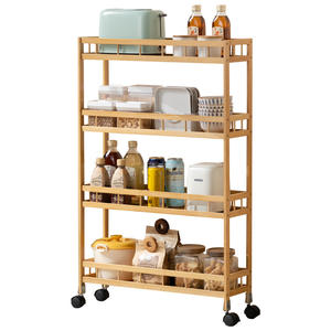 Bamboe 4-Tier Cart <span class=keywords><strong>Trolley</strong></span> Kleine Ruimte Opbergrek Huishoudelijke Badkamer Keuken Rollen Opbergrek - Product Image 1