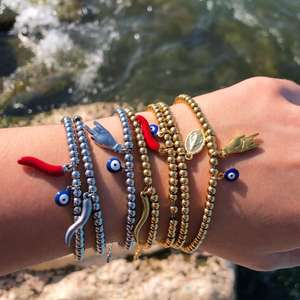 Bijoux DIY personnalisés perles en acier inoxydable or Cornicello Mano <span class=keywords><strong>Cornuto</strong></span> main symbole corne coeur Bracelet bracelet à breloques italiennes - Product Image 2