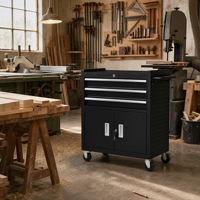 Armoire à outils à 3 tiroirs avec portes doubles, chariot à outils roulant verrouillable en acier sur roues pour garage et atelier