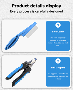8 in 1 Stainless Steel Portable Pet <b>Grooming</b> Brush Kit with Cat Self-Cleaning Comb Hair Removal Glove Flea Comb <b>Dog</b> Nail Clipper - Product Image 3