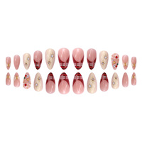 Faux ongles amande longs et festifs à thème de Noël, style français, détachables, avec motif Père Noël