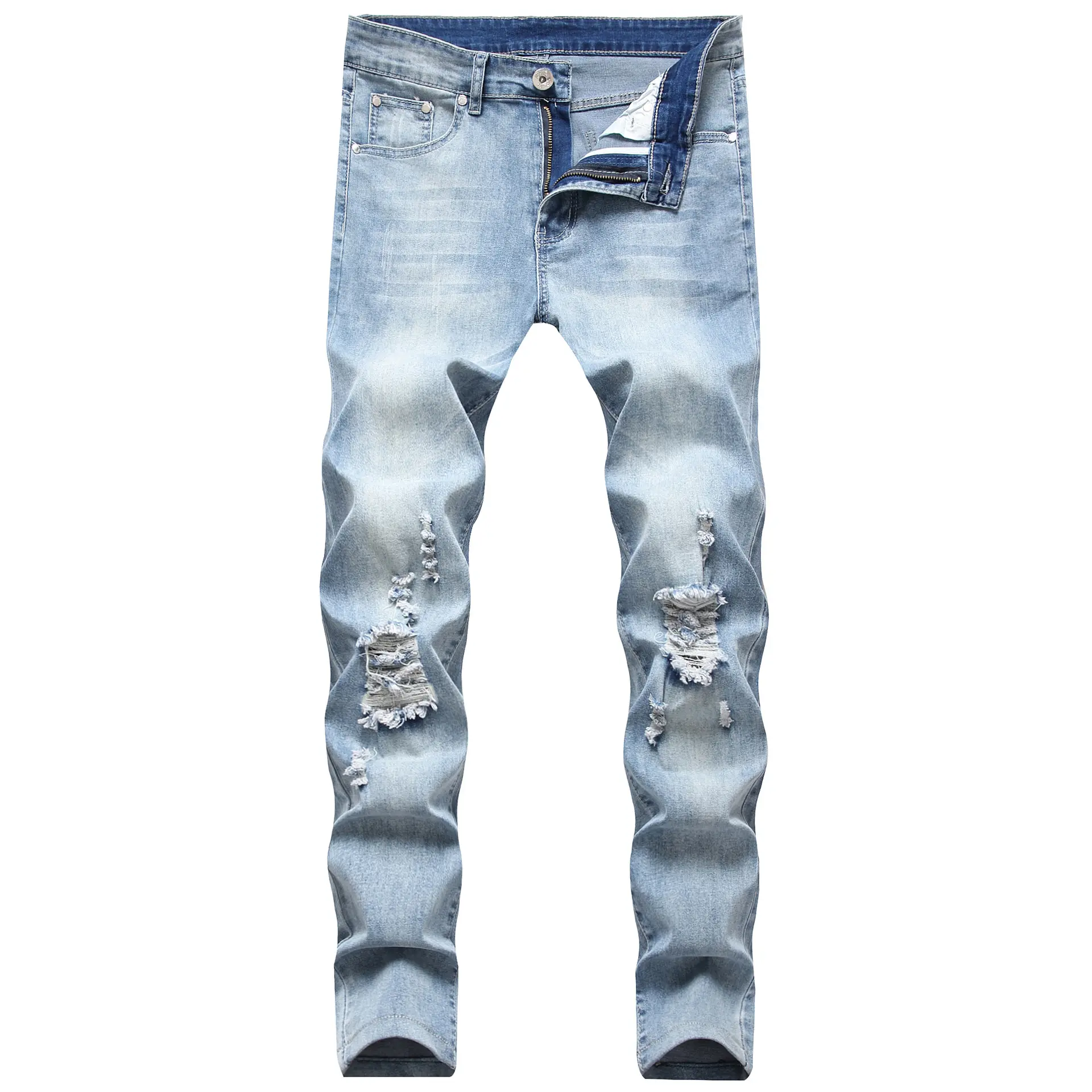 2022 Custom Designer Street Summer Men Baggy Jeans Casual Distressed Ripped Jean Red Black White Blue Plus Size Jeans