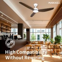 Ventilateur de plafond commercial Marckeez 220V, pales en plastique, 52 pouces, moteur BLDC, commande murale, ventilateur de plafond à économie d'énergie