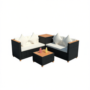 Set di Mobili da Patio in Rattan Moderno Nero per 4 Persone, Design Contemporaneo con Cuscini e Telaio in Acciaio - Product Image 1