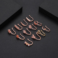Lot de 10 bijoux de corps en laiton de qualité non piercing anneau de nez papillon lune étoile unique avec zircon pour hommes et femmes