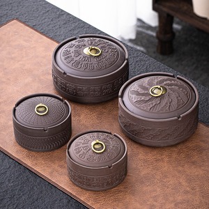 <span class=keywords><strong>Ceniceros</strong></span> de <span class=keywords><strong>arcilla</strong></span> púrpura con relieve estilo chino MSH con tapa anticasco de ceniza para hotel/oficina - Product Image 1