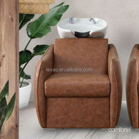 Fauteuil de lavage électrique marron avec fonction massage, pour salon de coiffure, avec bac à shampoing intégré