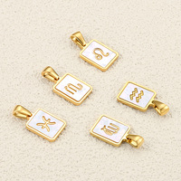 Collier Pendentif Unisexe Tendance en Acier Inoxydable Plaqué Or 18K avec Breloques Carrées Coquillage Signes du Zodiaque (12 Signes) – Vente en Gros
