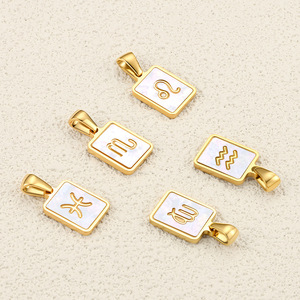 Collana con Ciondolo Unisex Trendy in Acciaio Inossidabile Placcato Oro 18K con 12 <span class=keywords><strong>Segni</strong></span> <span class=keywords><strong>Zodiacali</strong></span> e Charm Quadrato a Conchiglia - Vendita all'Ingrosso - Product Image 5